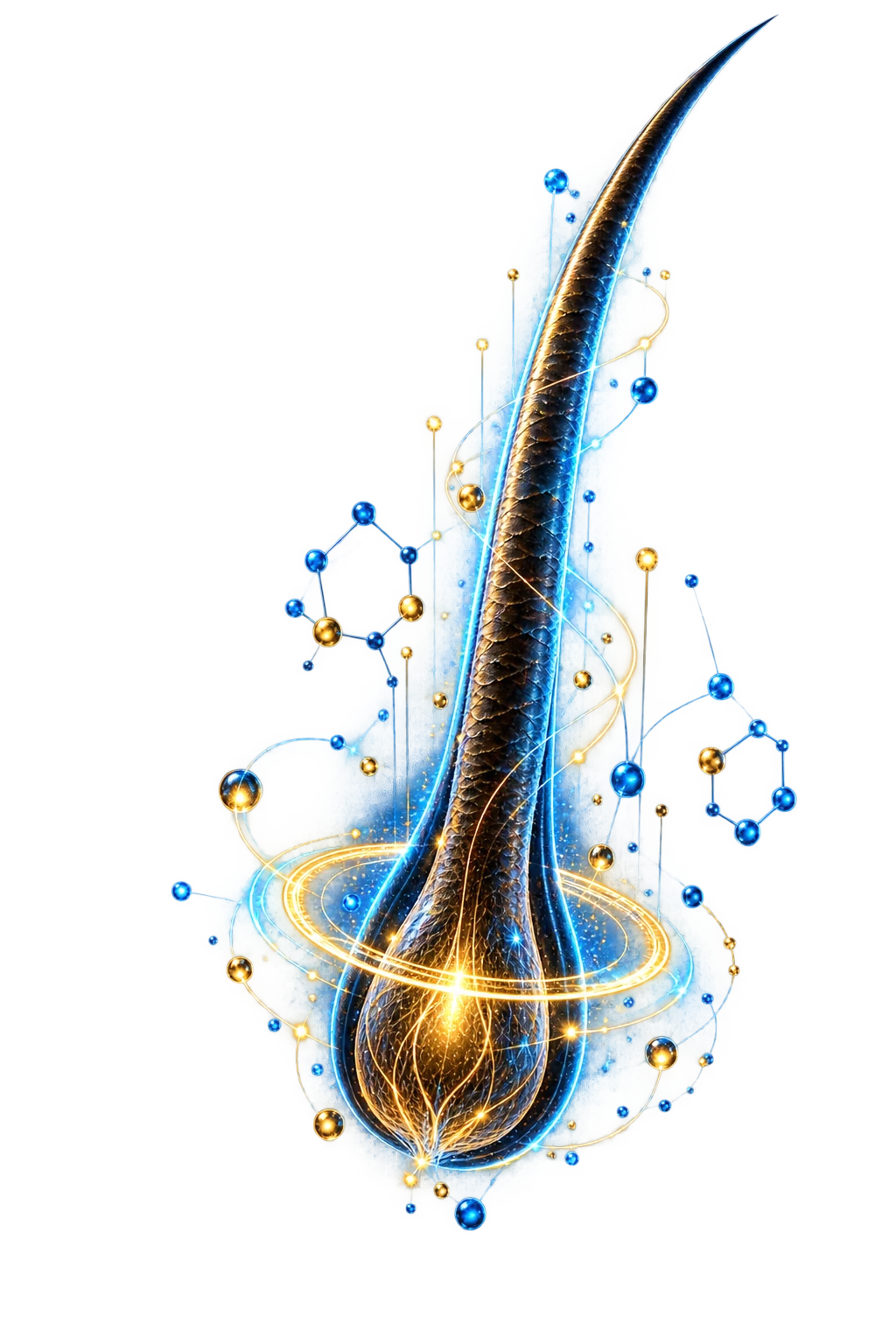 Illuminated hair follicle surrounded by molecular data points