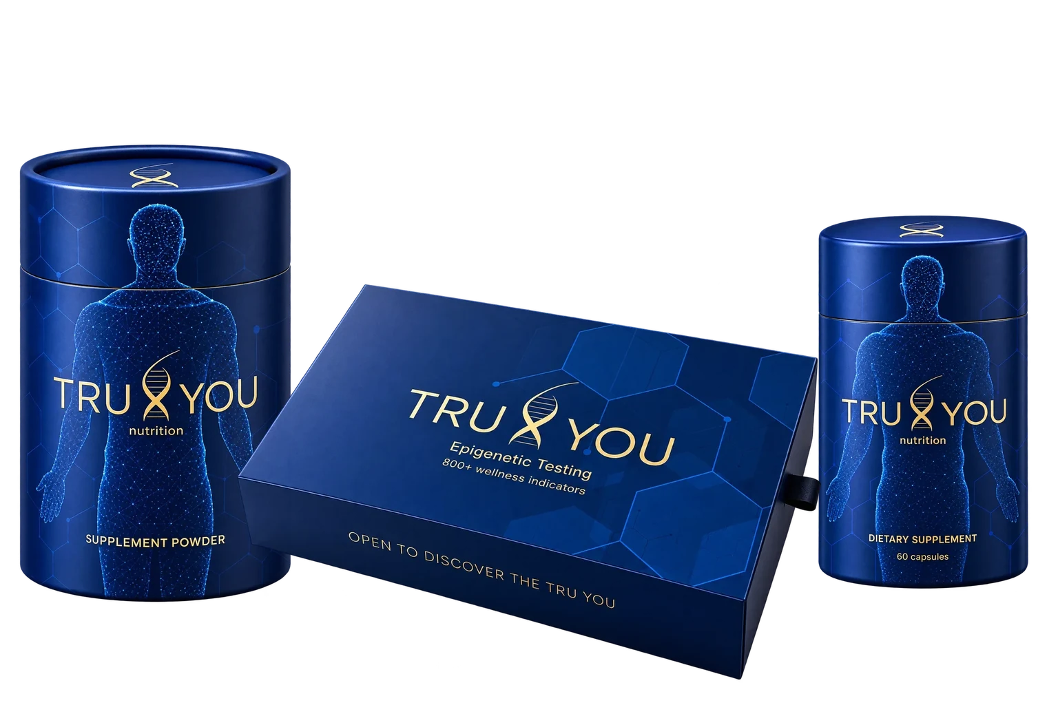 The TruYou kit with the supplement powder and capsule tin